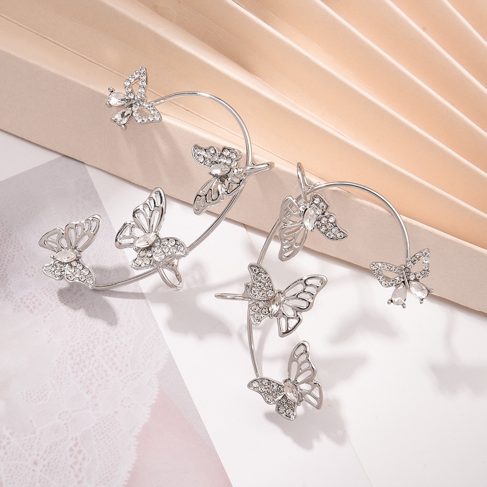 [Mới] Khuyên Kẹp Vành Tai Mạ Bạc Hình Bướm Rỗng Đính Đá Zircon Không Cần Xỏ Lỗ Dành Cho Nữ / Phụ Nữ