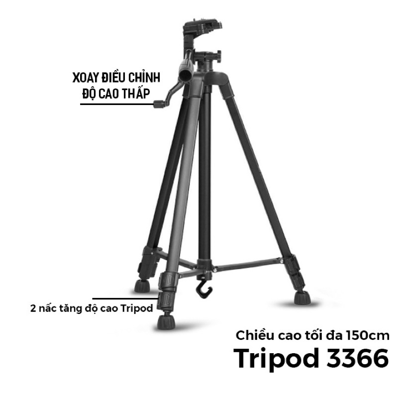 Tripod - Chân Máy Ảnh/Điện Thoại 3366 - Tặng kèm kẹp gắn điện thoại