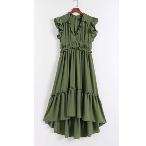 Đầm midi Taylor Ruffle High/Low Maxi Dress