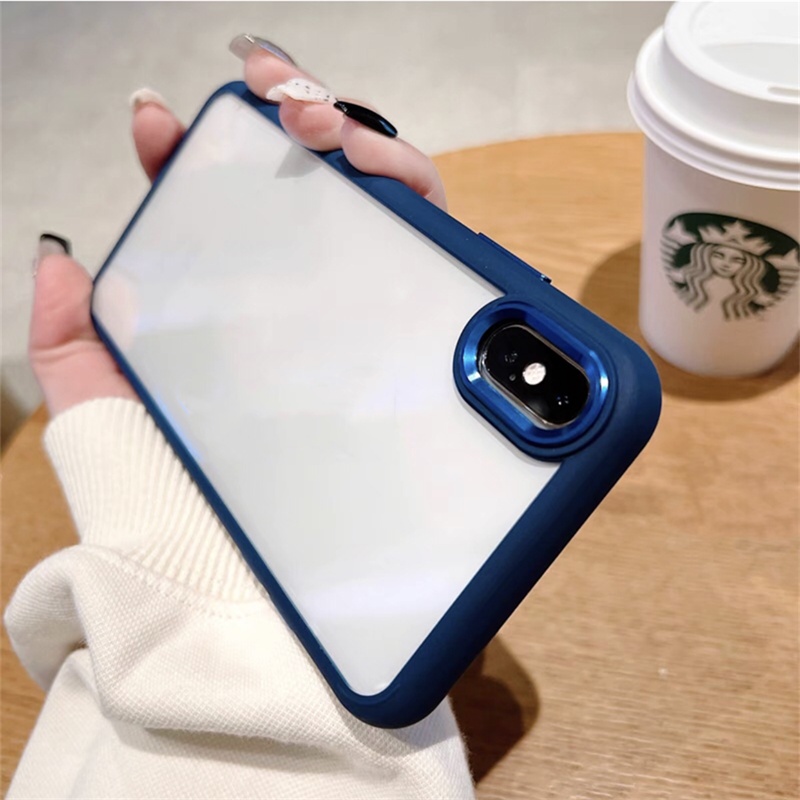 Ốp lưng Điện Thoại Cứng Acrylic Trong Suốt Viền Kim Loại Chống Rơi Cho iPhone x xs max xr 7 plus 8 plus 11 Pro