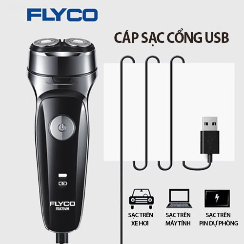 [Tặng Máy Tỉa Lông Mũi] Máy Cạo Râu Flyco FS879VN 2 Lưỡi Kép Thân Máy Kháng Nước Sạc Nhanh 1 Giờ - Hàng Chính Hãng