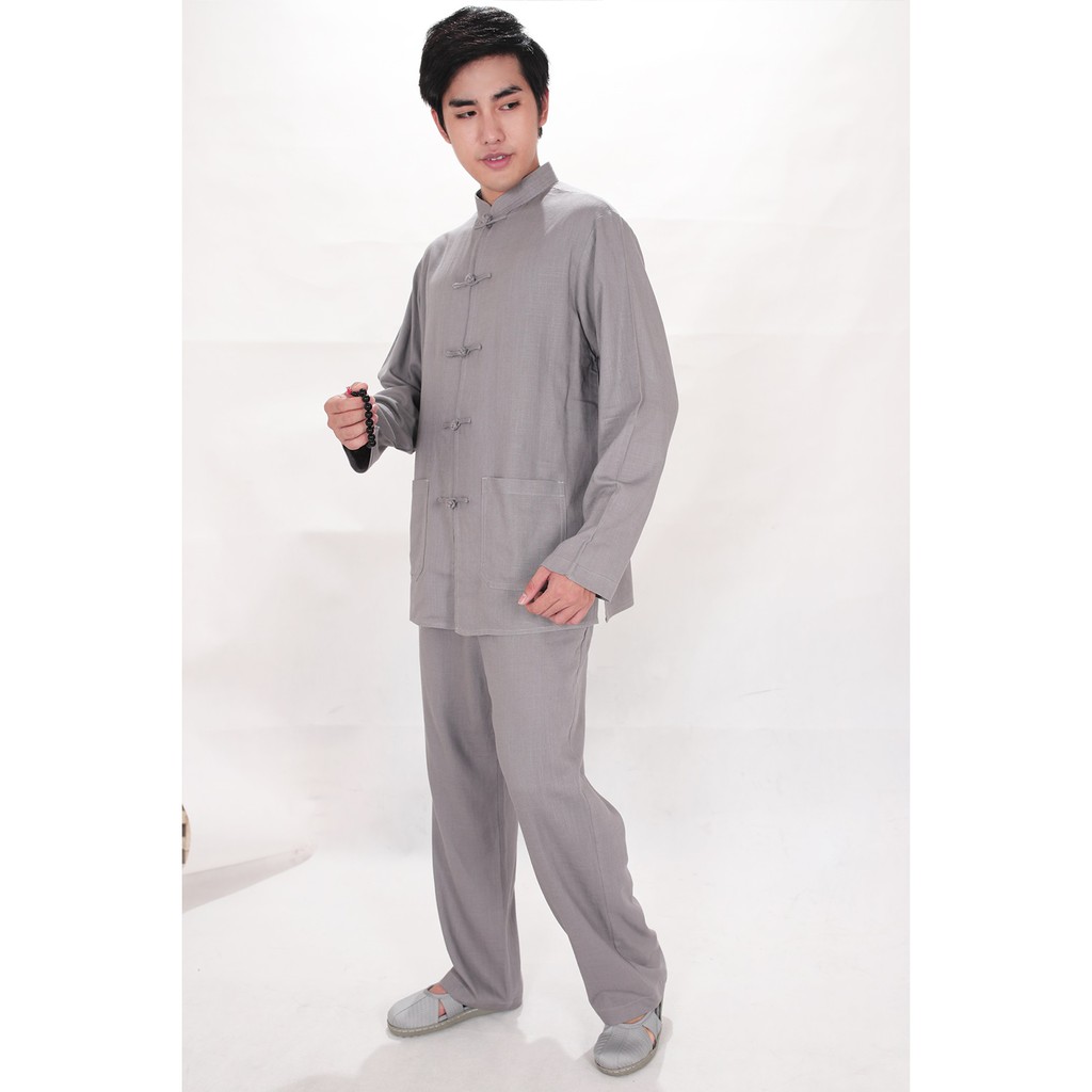 Bộ cư sĩ phục tay dài nút tàu 2 túi