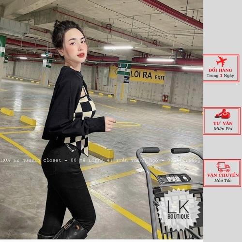 Áo len nữ lệch vai caro ulzzang Hàn Quốc thu đông yolo fashion