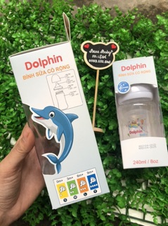 (Tặng thêm 1 núm) Bình sữa Dolphin cổ rộng 240ml