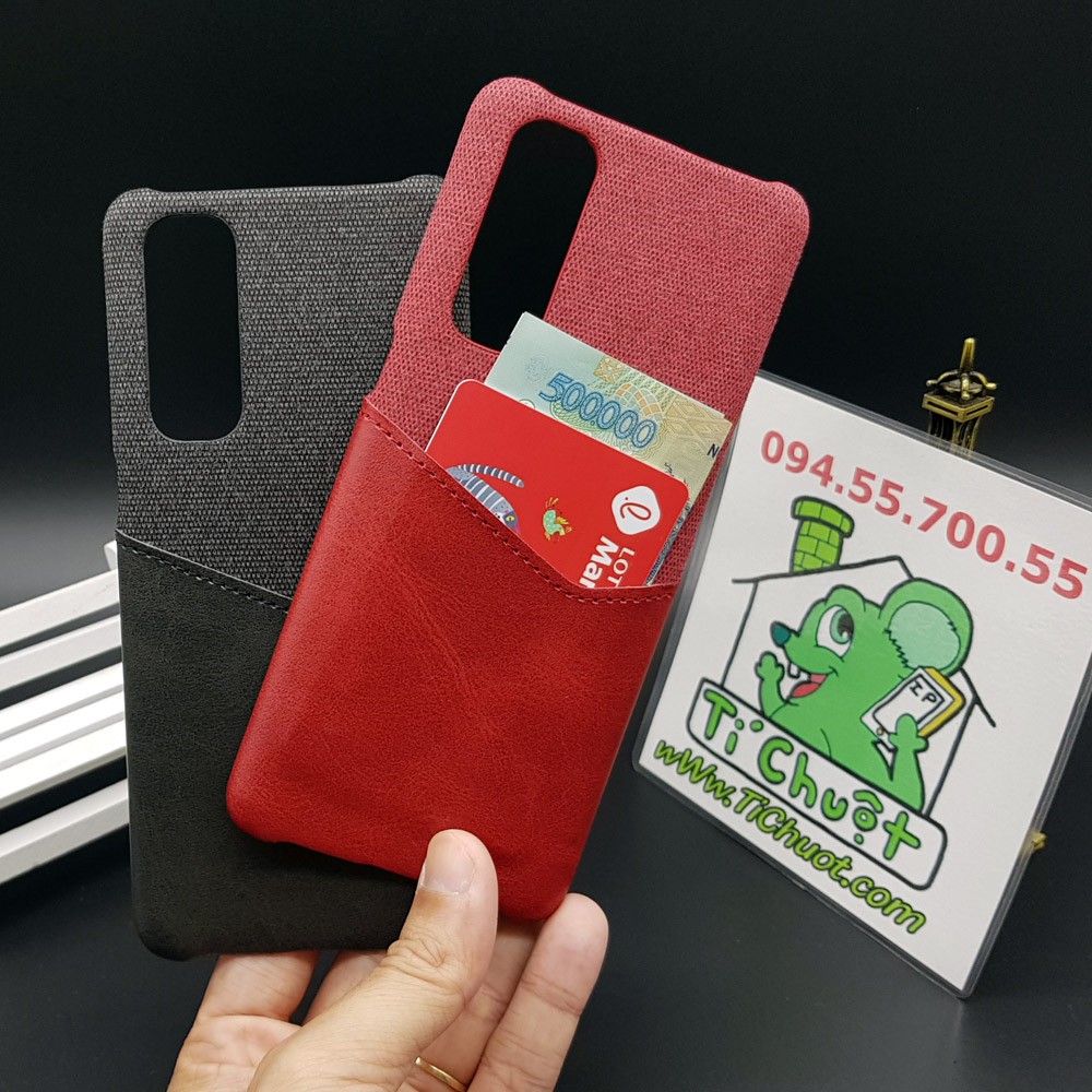 [Cao Cấp] Ốp Lưng OPPO Reno4 Pro Vải Fabric Phối Da Nhét Tiền Thẻ ATM