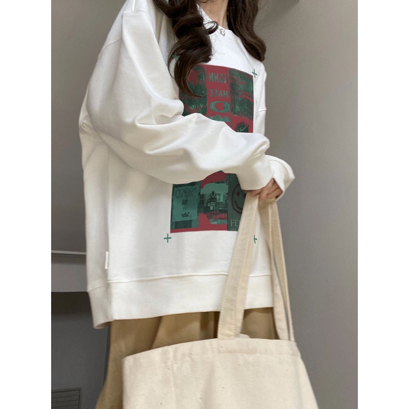Áo sweater SELVZE dáng rộng chất liệu cotton cao cấp thời trang phong cách Mỹ cho nữ