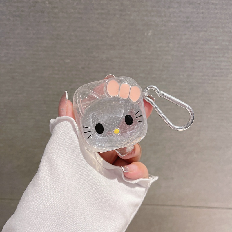 Vỏ Bảo Vệ Hộp Sạc Tai Nghe Xiaomi Redmi Buds 3 Trong Suốt Hình Gấu Hello Kitty 3D Dễ Thương Kèm Móc
