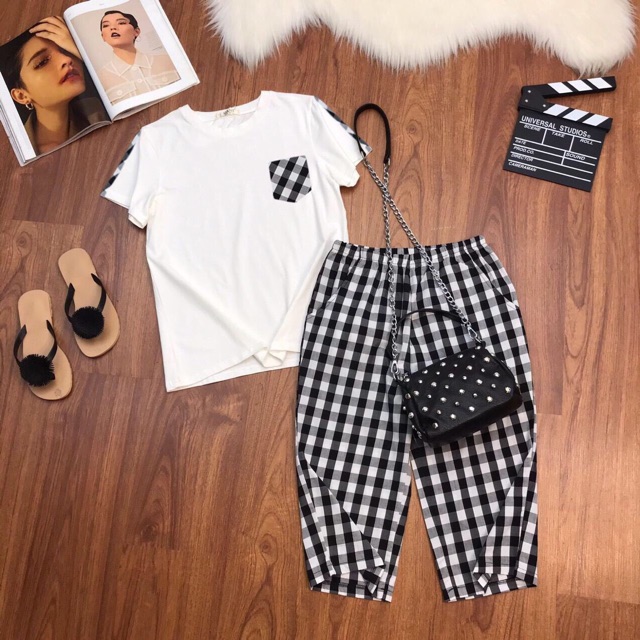 Bộ mặc nhà Cotton kẻ caro
