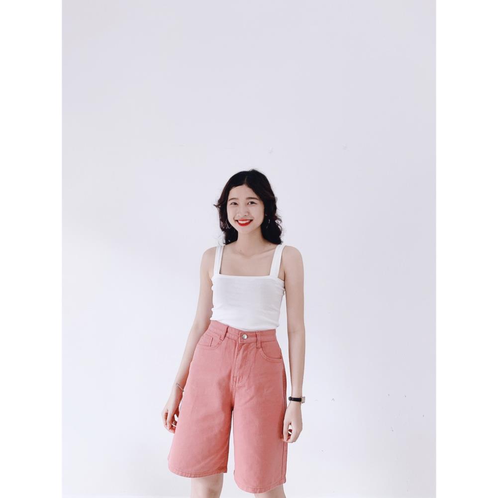 Quần Short Kaki Lửng Ulzzang Quần đùi denim ngố Ống rộng cạp cao Dáng Hàn Quốc (có bigsize)  ྇