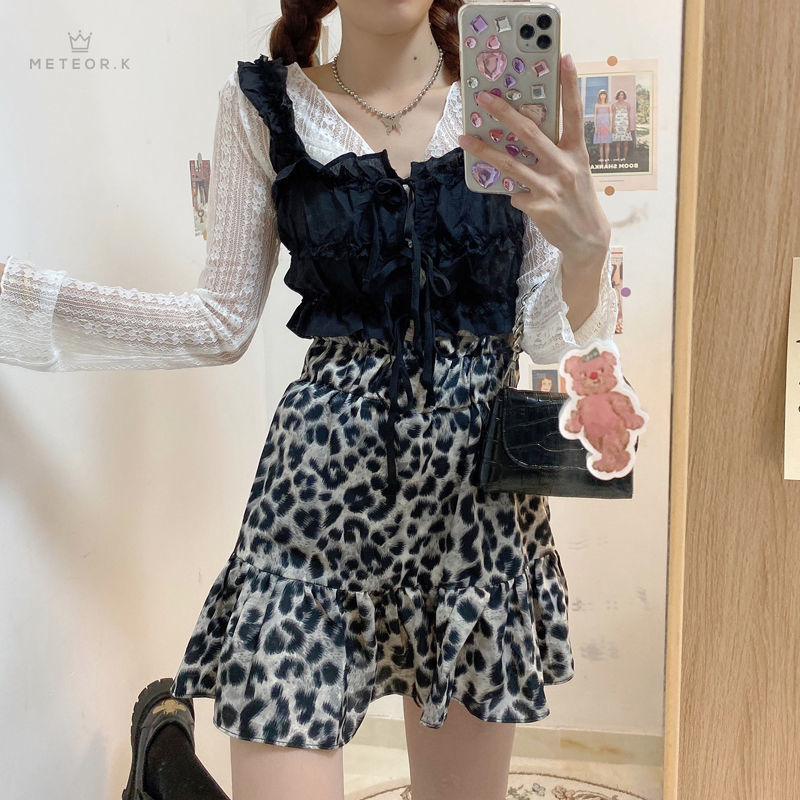 Set Áo Không Tay Và Chân Váy Họa Tiết Da Báo Thời Trang Dành Cho Nữ