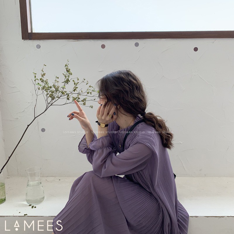 Đầm tím maxi dập ly babydoll-ORDER bigsize