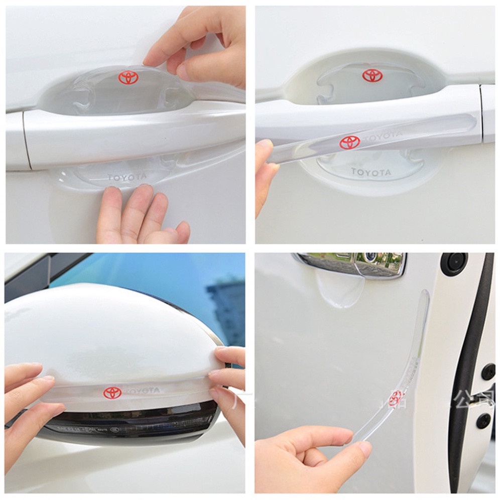 Bộ 10 Miếng dán Silicon Chống Xước Tay cửa, Hõm cửa ô tô có logo hãng xe Mazda, Toyota, Honda, Hyundai, Kia, Ford,
