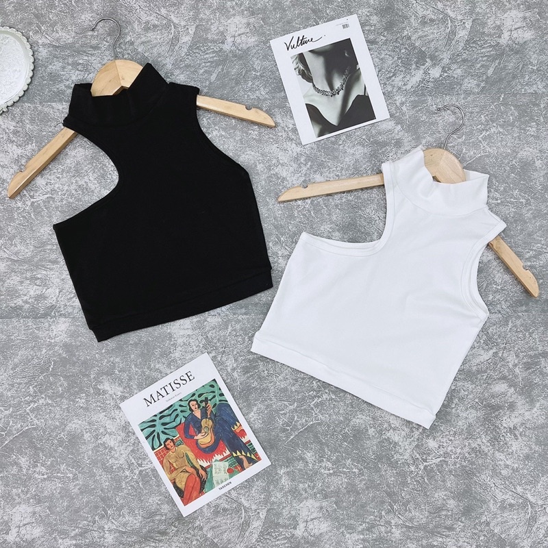 Áo Croptop Cổ Lọ Lệch Vai Mẫu Mới Hothit. Sẵn Trắng Đen. MSPSS0031