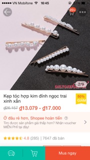Kẹp tóc đính hạt ngọc