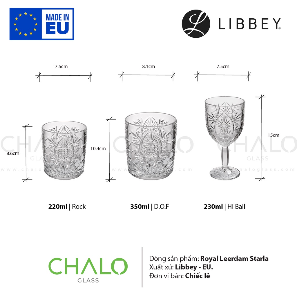 [Made in EU] Ly thủy tinh hoa văn Libbey Starla  - 220ml - 230ml - 320ml  - 824391 824605 - 829549