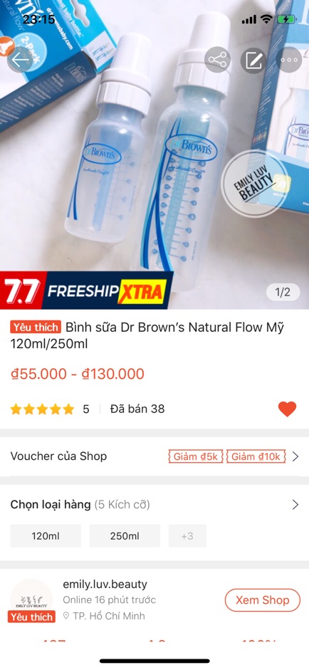Bình sữa Dr Brown’s Natural Flow Mỹ 120ml/250ml