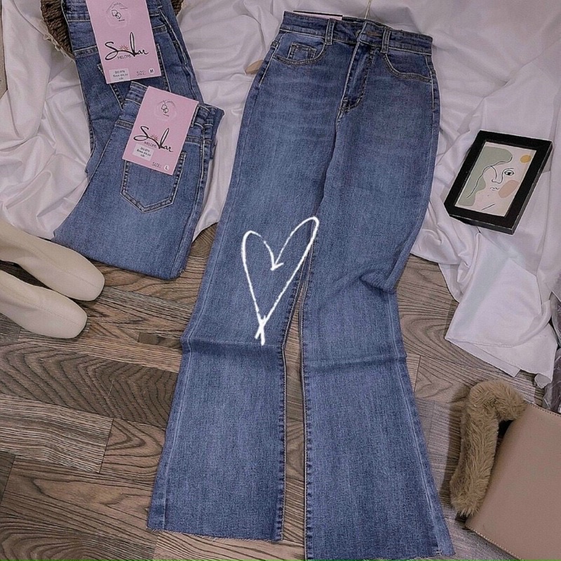Quần Jean dài ống loe co giãn lưng siêu cao