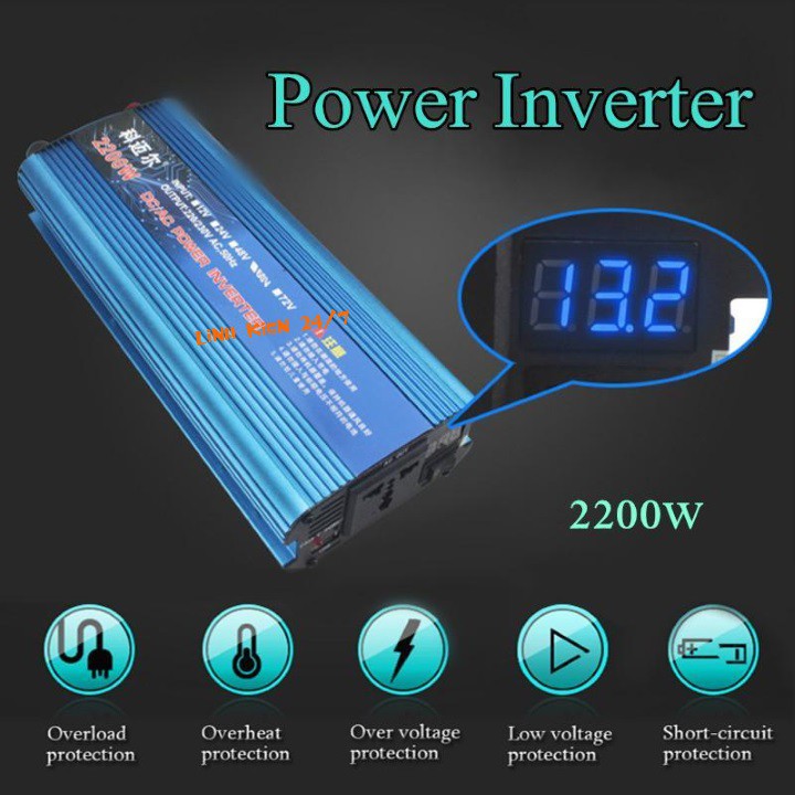 Bộ Inverter Kích Điện 12VDC Lên 220VAC 2200W Có LED Hiển Thị