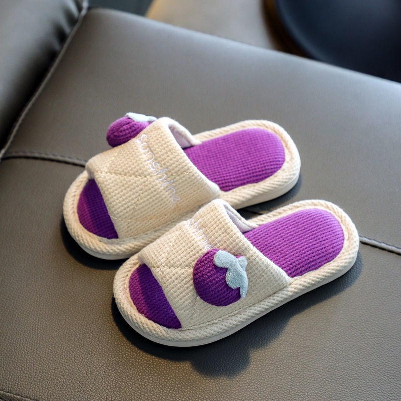 Dép mang trong nhà bằng vải lanh giữ ấm thiết kế kiểu hoạt hình dễ thương cho trẻ em