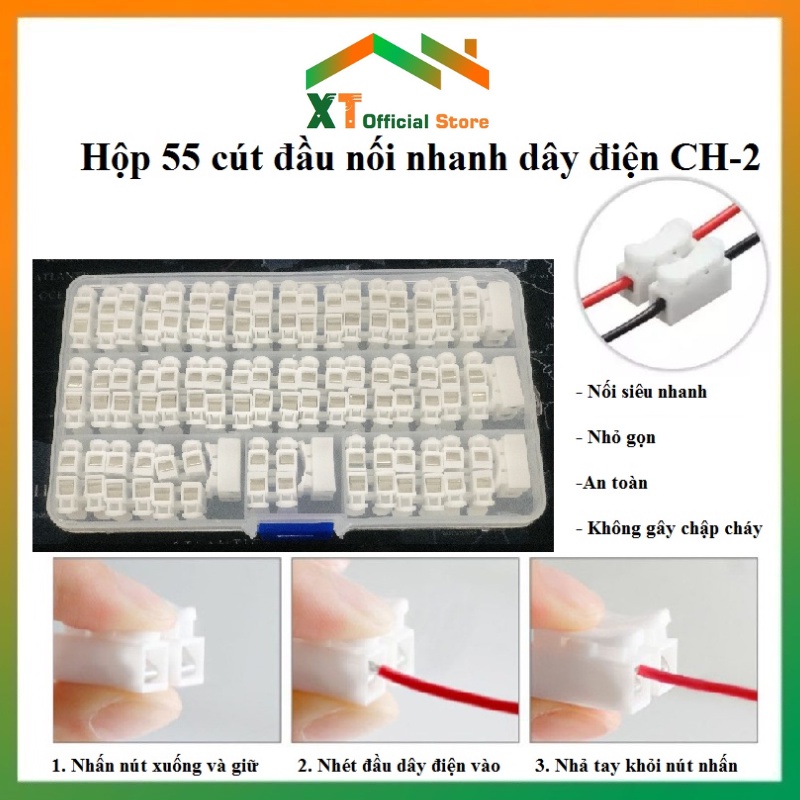 Cút nối điện CH2, đầu nối nhanh dây điện, cầu đấu chống chập cháy