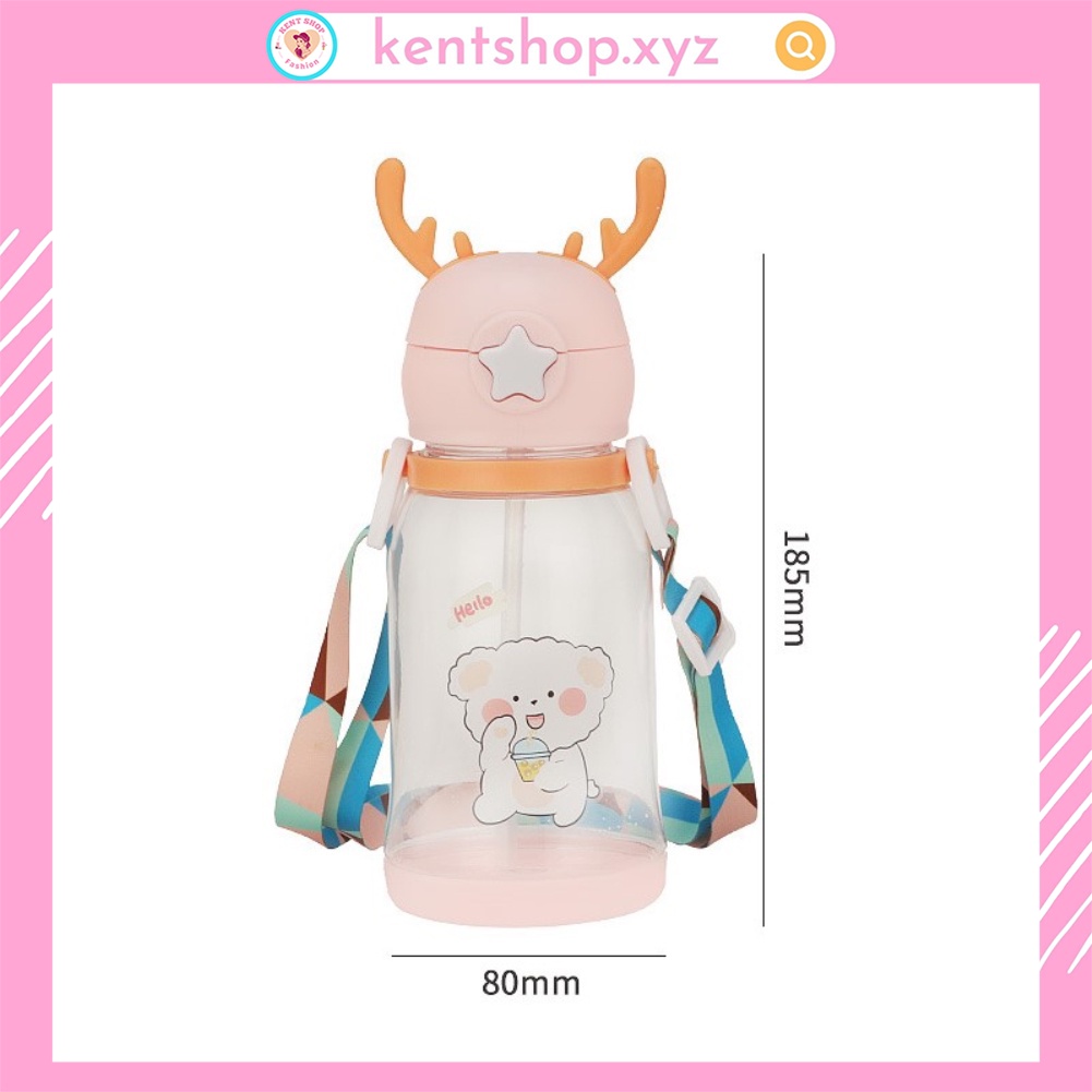 Bình tập uống nước cho bé cute có ống hút chống sặc bằng Silicon, Bình uống nước Sừng Nai Cute cho bé mang đi học
