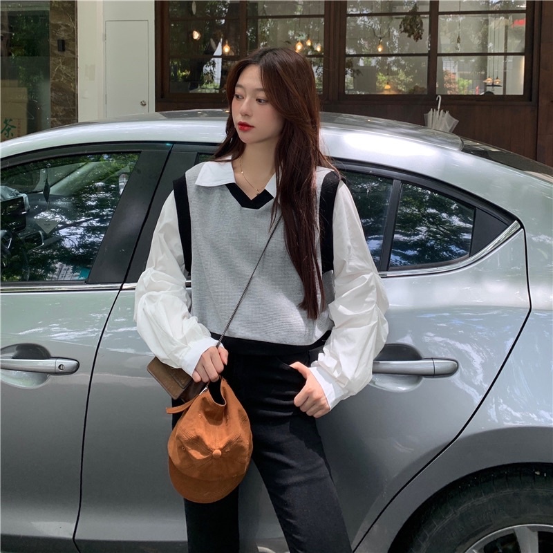 Áo sơmi liền gile ulzzang