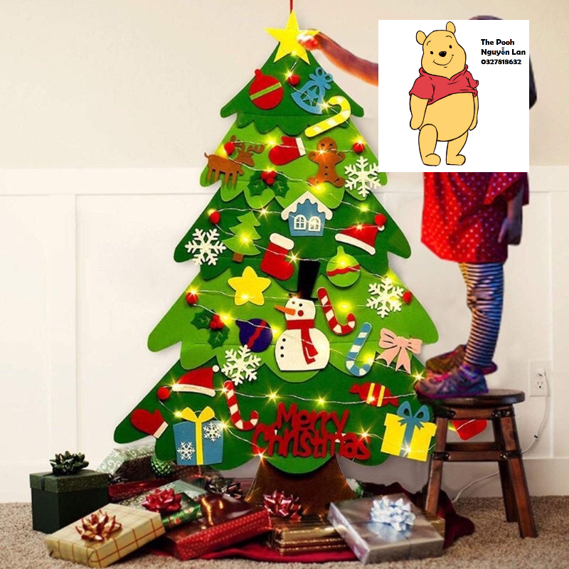Cây thông noel vải dạ treo tường-cây thông noel treo tường trang trang trí mẫu mới 2022 tặng kèm đèn Led trang trí