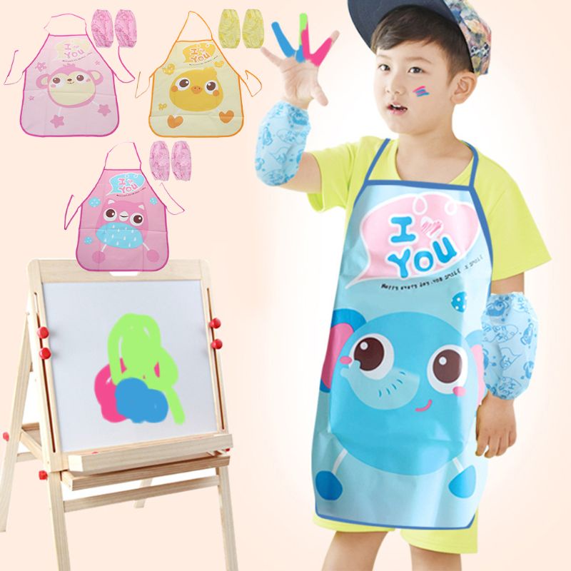 Tạp Dề PEVA Bền Bỉ Họa Tiết Hoạt Hình Có Dây Điều Chỉnh Được Cho Bé Trai Và Bé Gái
