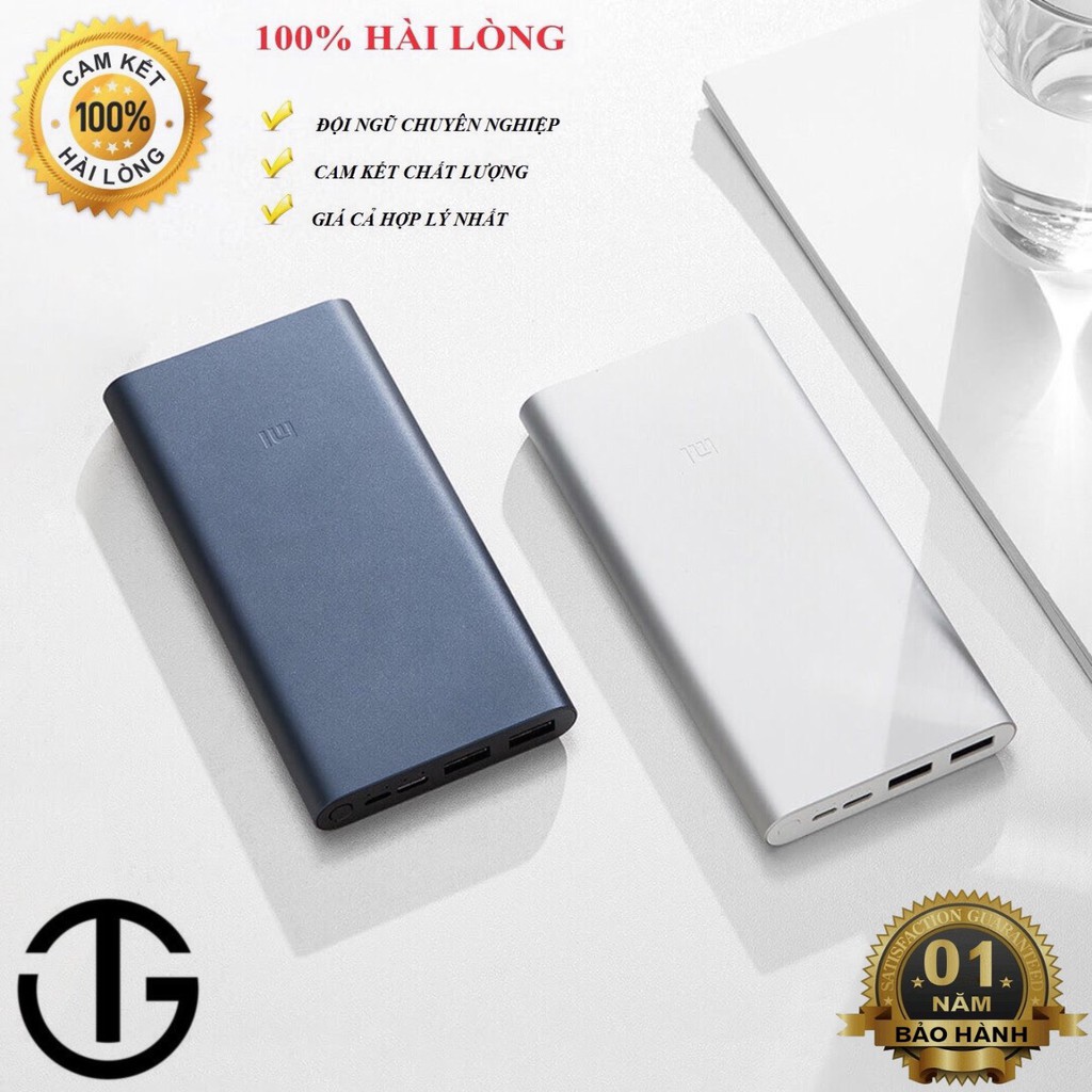 Pin sạc dự phòng xiaomi gen 3 chính hãng, cục sạc dự phòng xiaomi dung lượng 10000mah, tặng kèm dây cáp 20cm iphone