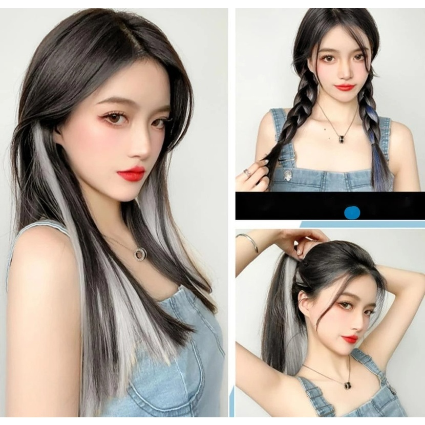 Bộ Tóc Giả Thẳng Dài 50CM 10 Màu Làm Từ Sợi Tổng Hợp Tiện Dụng