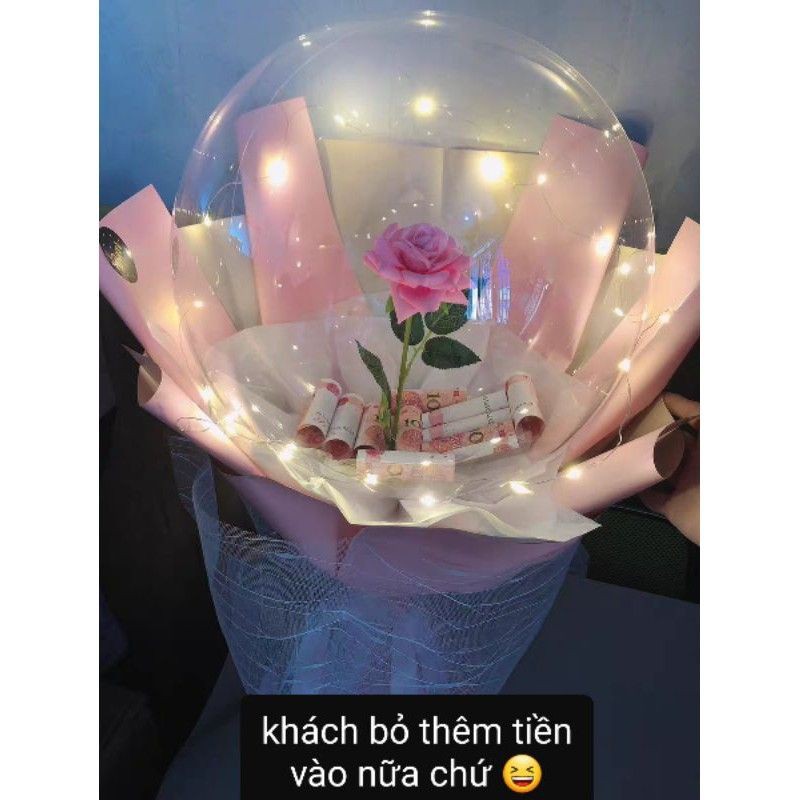 Sét bóng lồng sẵn hoa, que, đèn led, giấy gói, ruban, bơm, voan lưới