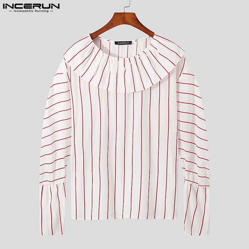 INCERUN Áo Sơ Mi Baggy Tay Dài Kẻ Sọc Thời Trang Cho Nam Giới