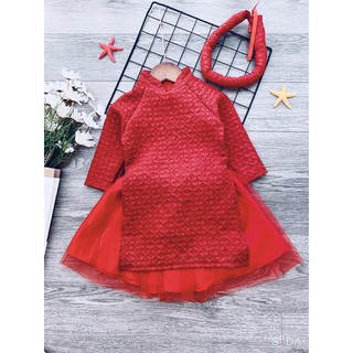 Set áo dài gấm bé gái
