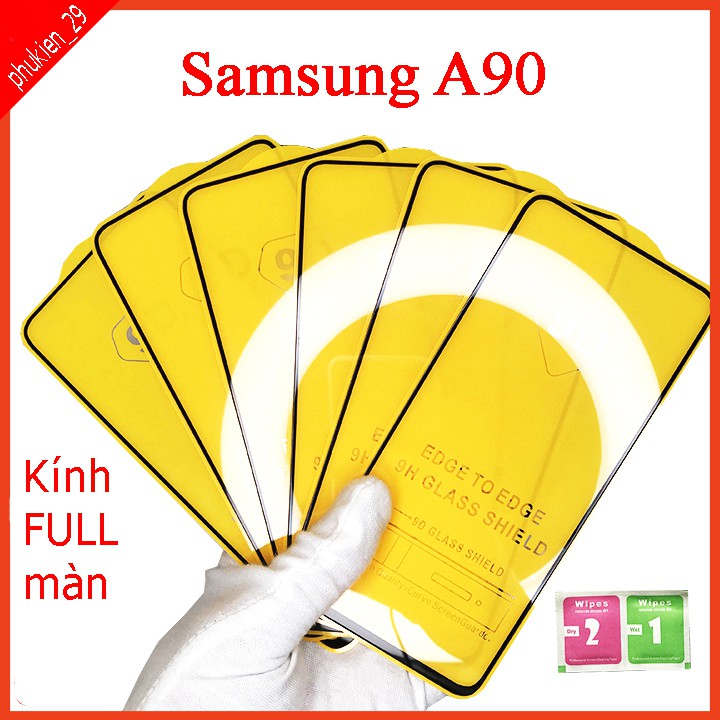 Kính cường lực Samsung A90  full màn hình, Ảnh thực shop tự chụp, tặng kèm bộ giấy lau kính taiyoshop2