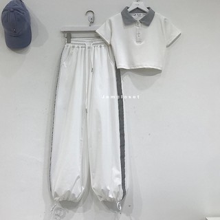 Set quần jogger phản quang + crop petter