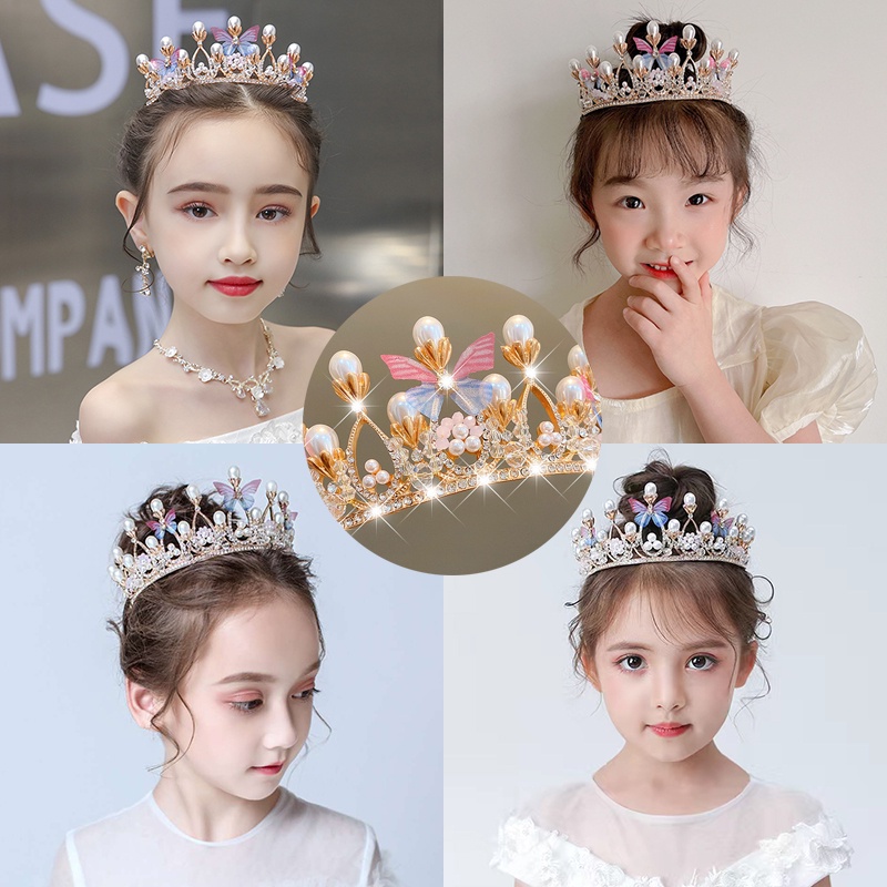 Vương Miện Công Chúa Đính Ngọc Trai Thời Trang Sang Trọng Cho Bé Gái