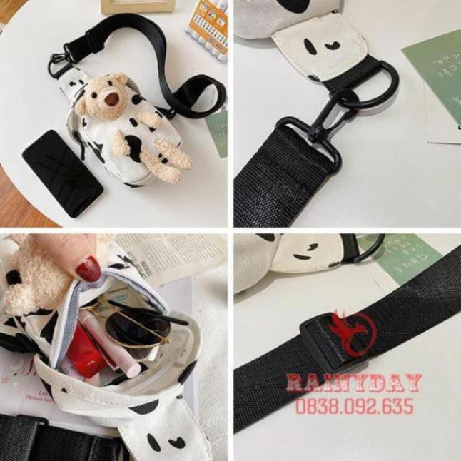 Túi đeo chéo nữ vải cavas hình con gấu bông nhỏ mini cute dễ thương thời trang đi chơi
