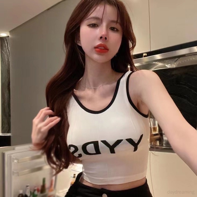 Áo Croptop Sát Nách Thể Thao Dáng Ôm In Chữ Quyến Rũ Cho Nữ