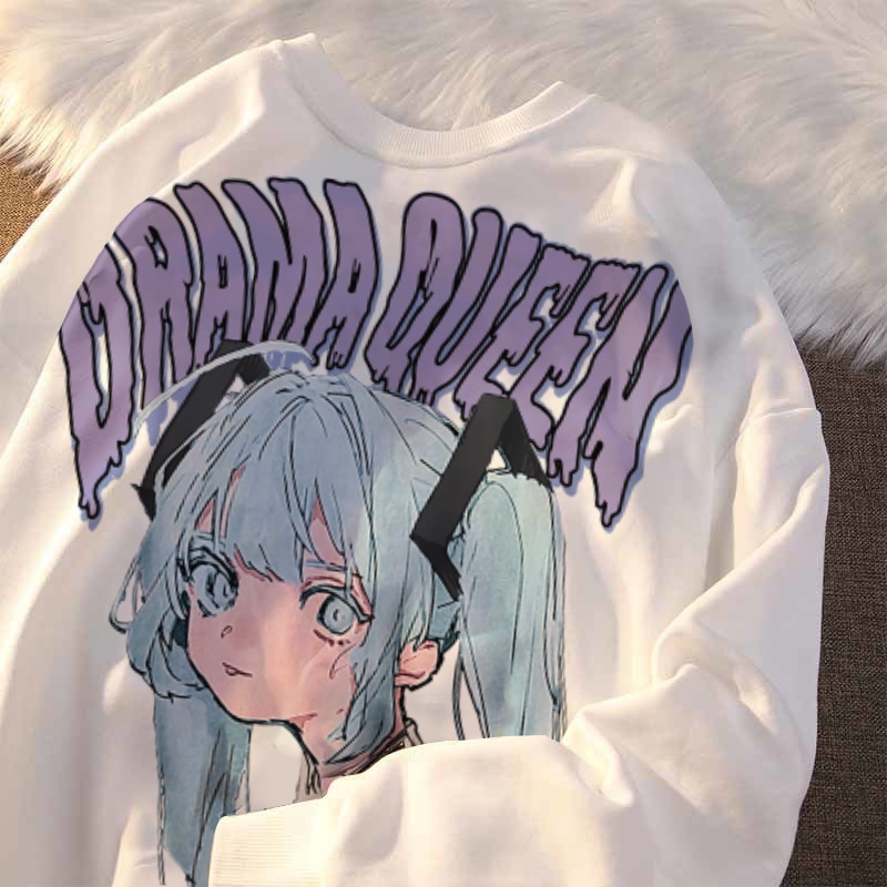Áo sweater tay dài dáng rộng in hình anime dễ thương thời trang xuân thu dành cho nữ