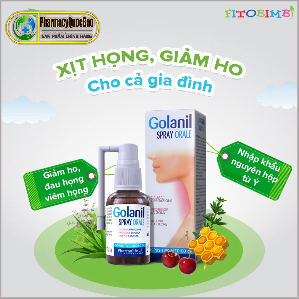 Golanil Spray Orale  Xịt họng - Giúp giảm ho, viêm họng, nóng rát họng, thông họng tức thì cho bạn [ Lọ 30ml]