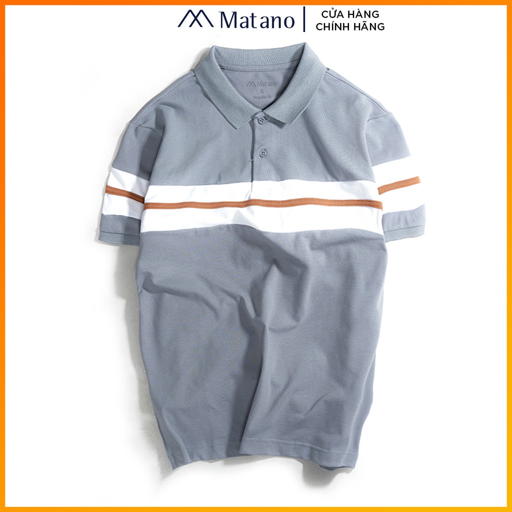 Áo thun polo nam có cổ đẹp MATANO - Áo phông polo nam cổ trụ bẻ, vải cá sấu cotton hàng hiệu phối màu kẻ ngang đẹp 024 | BigBuy360 - bigbuy360.vn