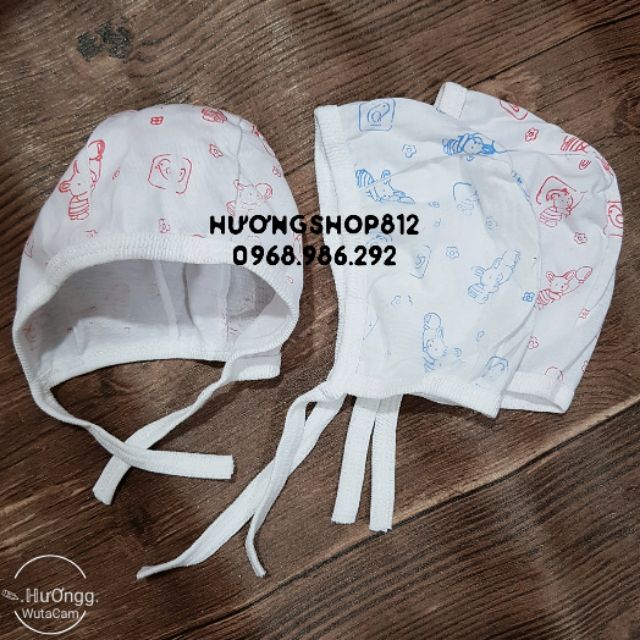 Mũ cotton sơ sinh buộc dây/loại mỏng