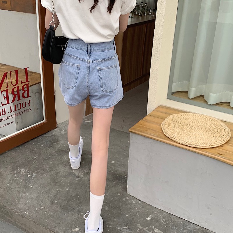 Xiaozhainv Quần Short Jeans Lưng Cao Ống Rộng Thời Trang Cho Nữ