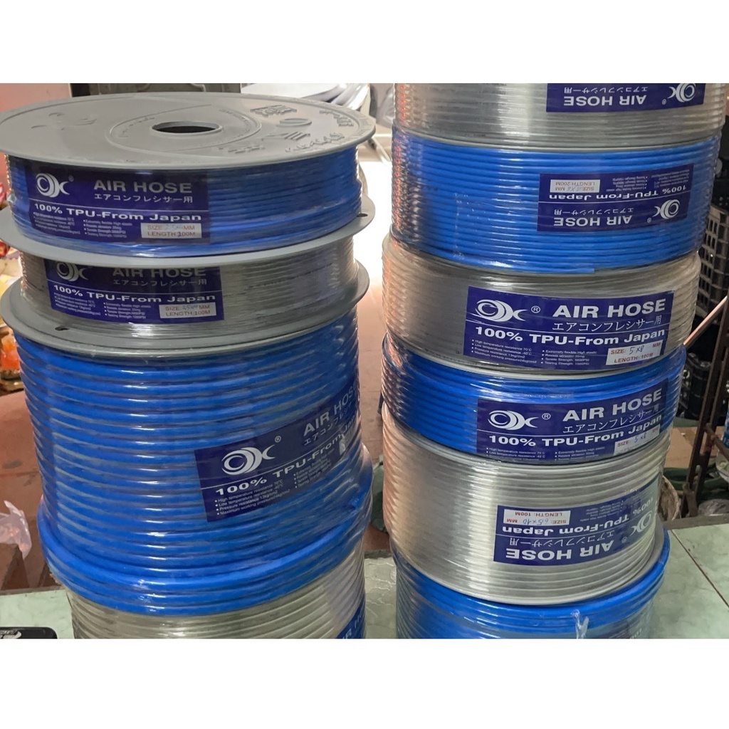 Ống dây khí nén PU phi 4,6,8,10,12,16 bán giá theo m màu đen và trắng trong, xanh dương