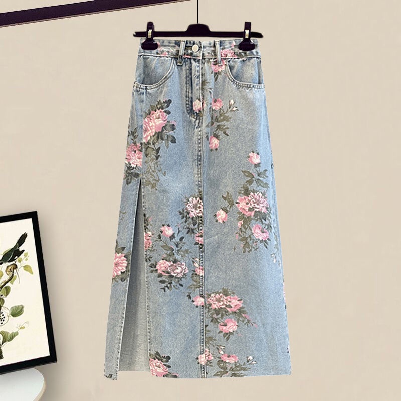 Bộ Trang Phục Hai Mảnh Gồm Áo Và Chân Váy Denim Họa Tiết Kẻ Sọc Kích Thước Lớn Dành Cho Nữ
