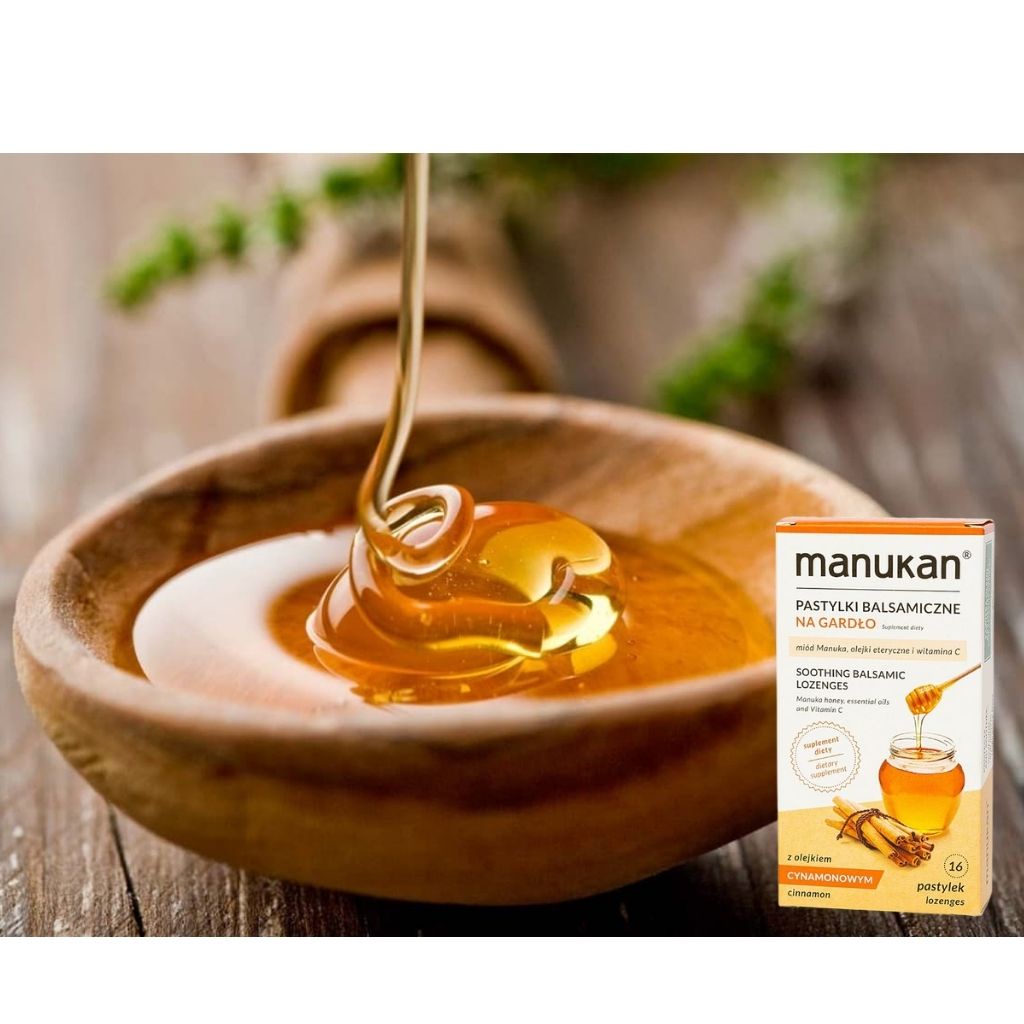 Viên Ngậm Mật Ong Manukan Cinnamon Hỗ Trợ Giảm Ho, Đau Họng, Rát Họng Từ Mật Ong, Quế, Vitamin C ( Hộp 16 viên)