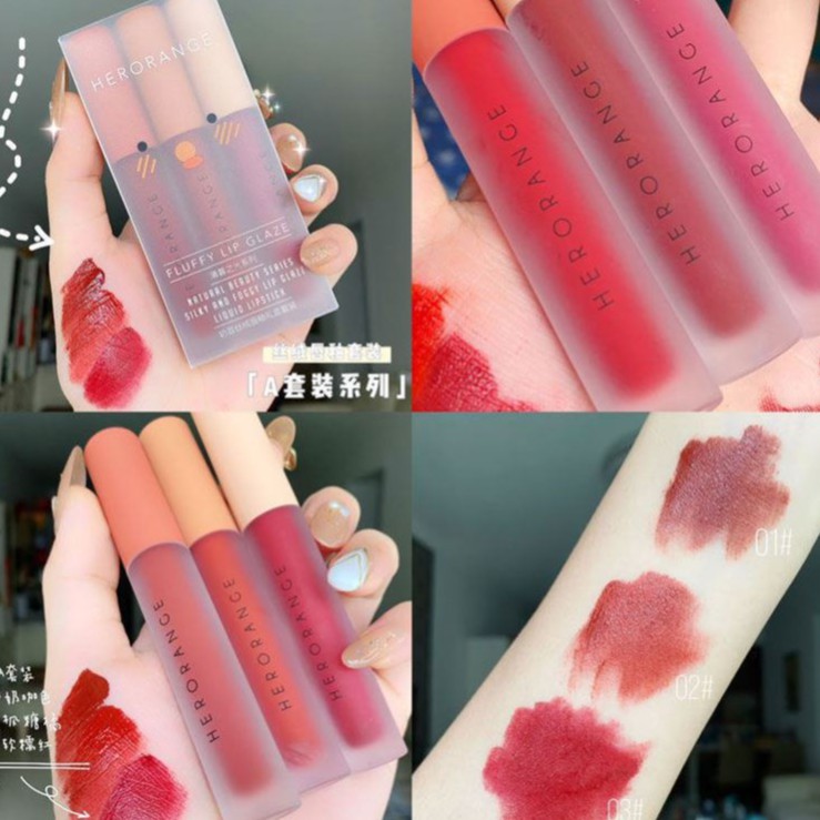 SET 3 cây son kem lì Hero Orange Màu Siêu Đẹp
