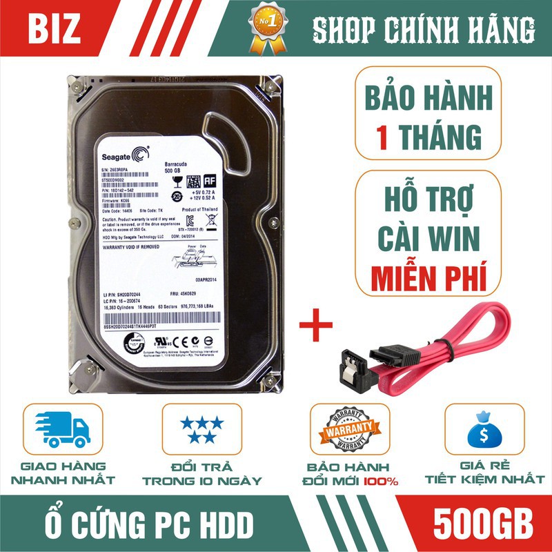 Ổ cứng HDD 500GB Seagate -Tặng kèm cáp SATA - Bảo hành 1 tháng 1 đổi 1!!!