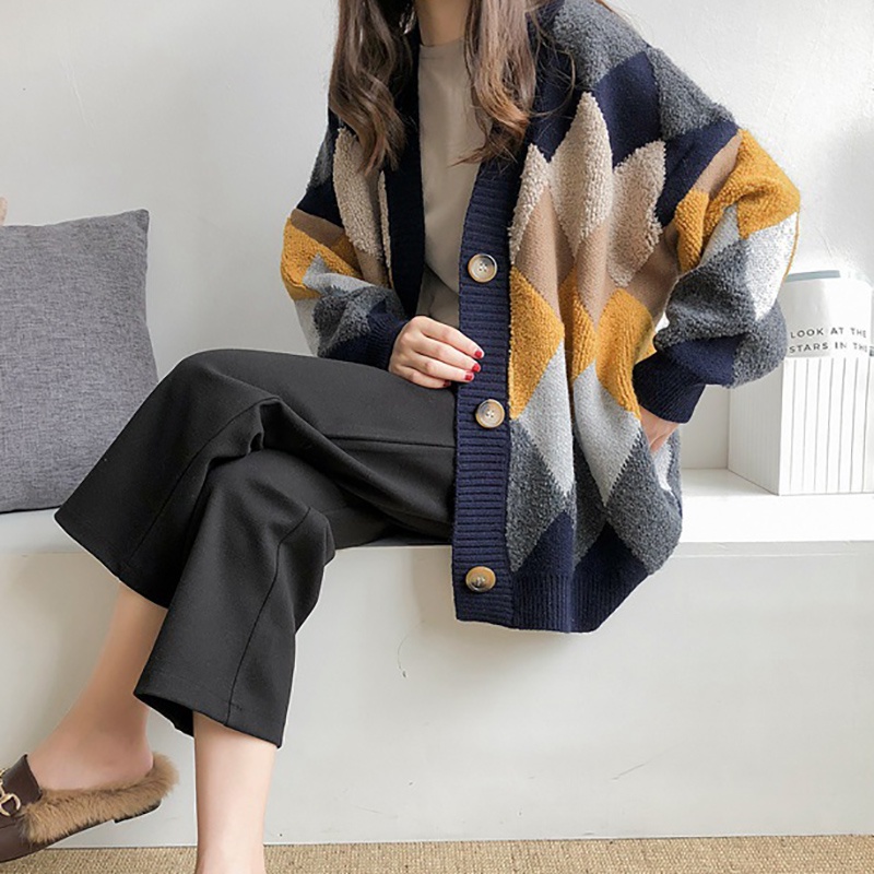 IELGY Áo khoác cardigan IELGY dệt kim dáng rộng phong cách Hàn Quốc cho nữ