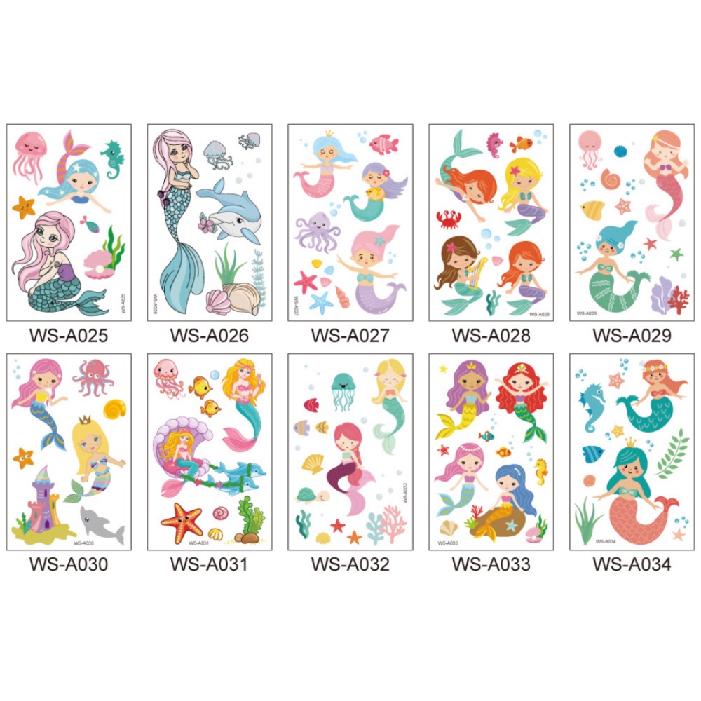Hình xăm tatoo sticker NÀNG TIÊN CÁ dán chống thấm nước cho bé trai bé gái sáng tạo vui chơi an toàn